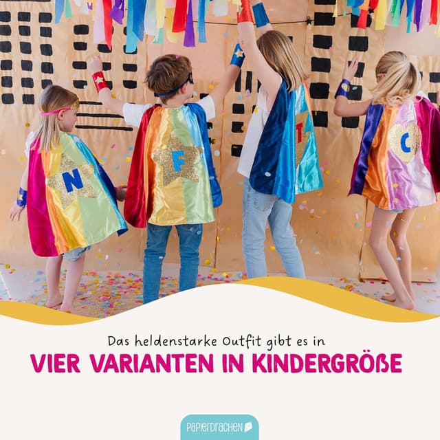 Thumbnail 6 de Papierdrachen Superhelden-Set – Kostüm Komplettset mit Diadem, Umhang, Manschetten & Glitzerfolie