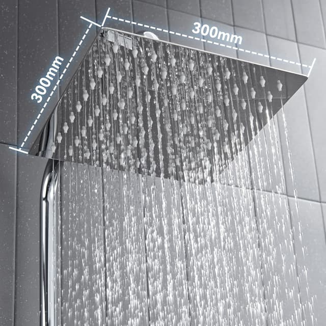 Detalle de Auralum Regendusche ohne Armatur – eckiges Duschsystem aus Edelstahl mit 30×30 cm Regenduschkopf