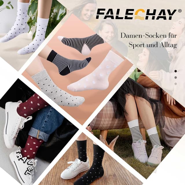 Thumbnail 6 de Falechay 10 Paar Damensocken mit Punkt-Streifen-Muster (Baumwolle), Sport-Style für 35–42