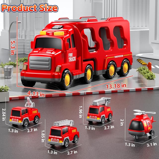 Thumbnail 4 de KIZONLY Fire Truck Toys 5-in-1 Carrier Vehicle Set 🚒