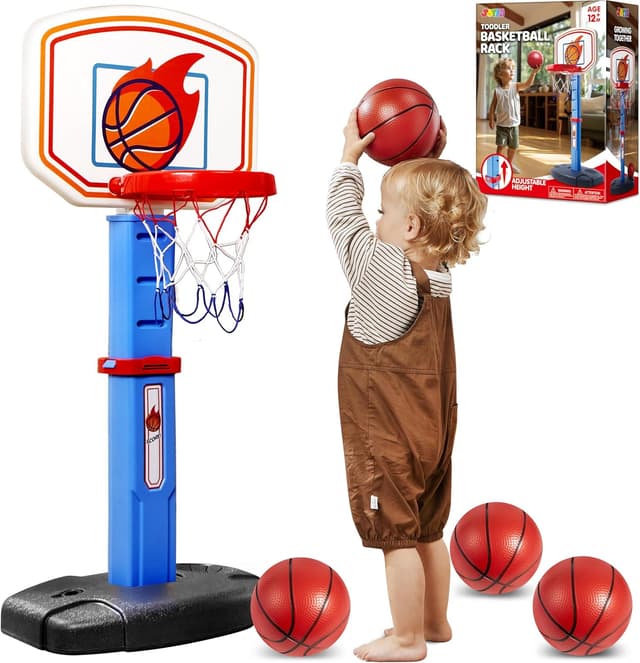Detalle de JOYIN Toddler Basketball Hoop Indoor (Adjustable 2.5–3.5 ft) with 4 Balls — Air Pump Included
