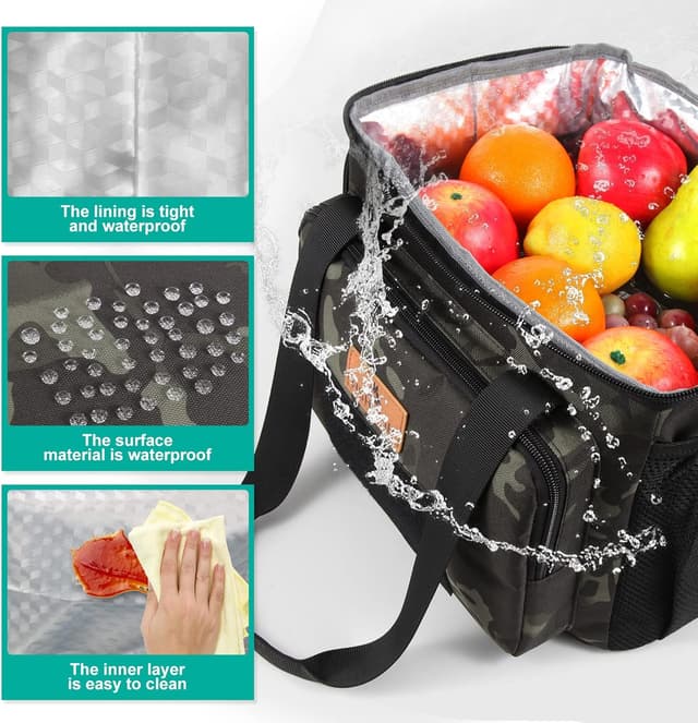 Detalle de HSHRISH 12L Tactical Lunch Bag (camo) – waterproof insulated cooler with MOLLE side pocket