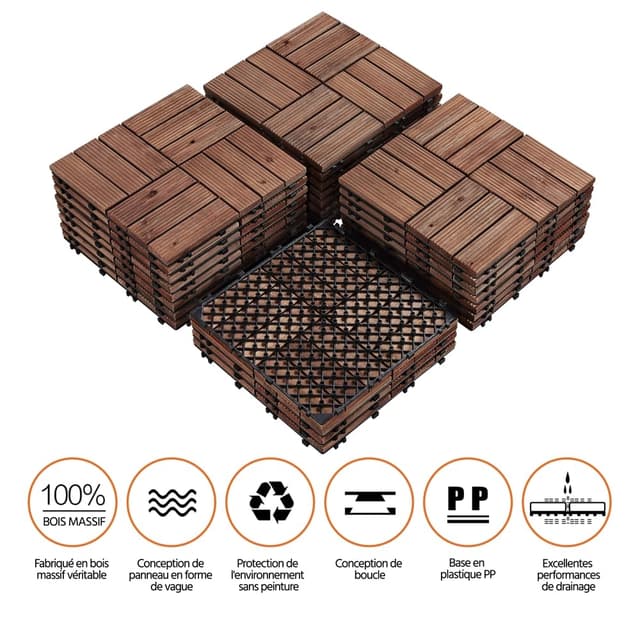 Detalle 2 de Yaheetech lot de 27 caillebotis en bois composite pour terrasse (30 x 30 cm) à emboîtement