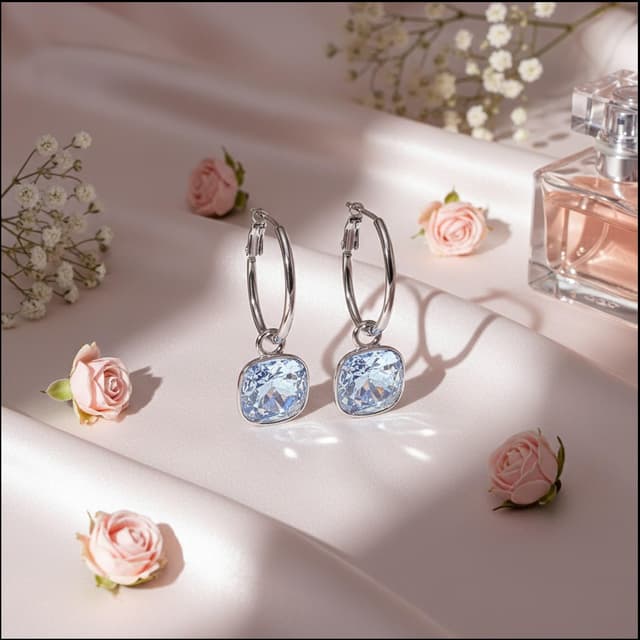 Detalle 2 de Silber-Creolen 925 Sterling von NOBEL SCHMUCK mit Charm-Anhänger und Kristall