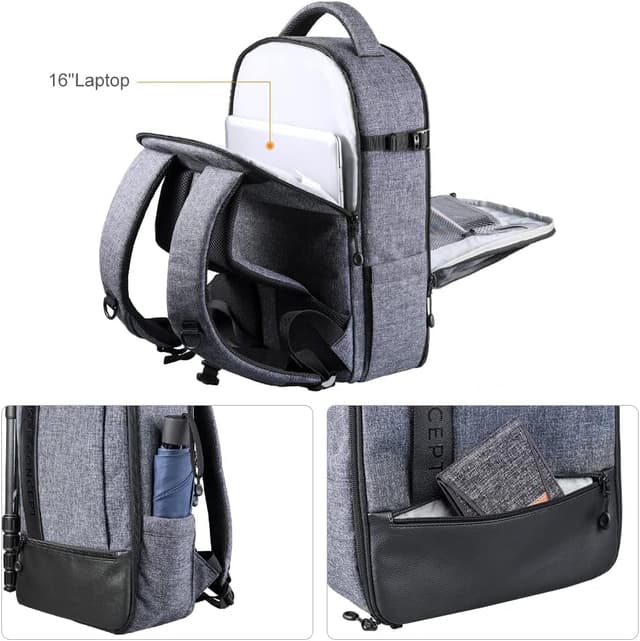 Detalle de K&F CONCEPT Sac à dos reflex 15" avec emplacements trépied et accessoires (version DIY)