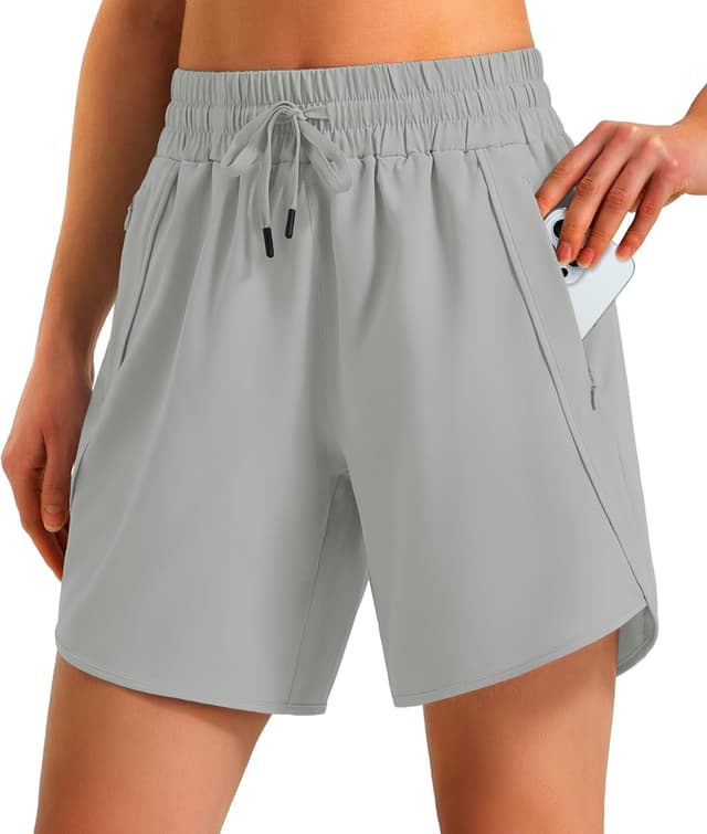 Thumbnail 6 de Ksmien Women’s 5-Inch Running Shorts with Zipper Pockets, Quick-Dry, UPF 50+