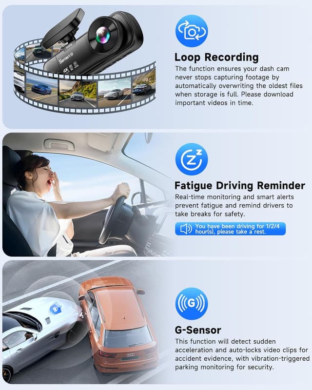 Thumbnail 6 de SARMERT 4K 3 Channel Dash Cam 64GB