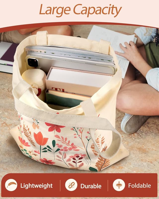 Detalle de Miss Adola canvas tote bag for women and girls (70% cotton, 38cm x 35cm) with pocket