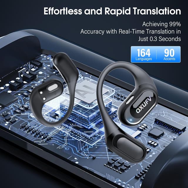 Detalle de QXUFV AI Écouteur traducteur instantané Open-Ear 164 langues — IPX7, autonomie 60 h, 9 modes