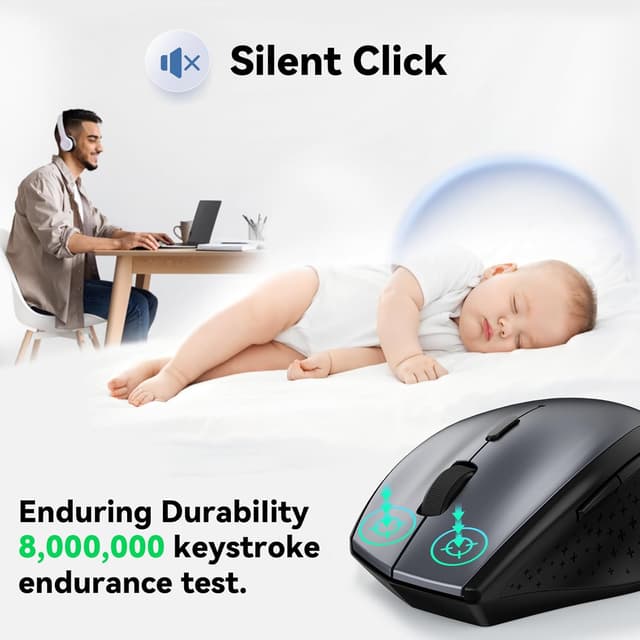 Detalle de TECKNET kabellose Maus (2,4G, 4800 DPI) mit Nano-USB-Empfänger und 6 Tasten