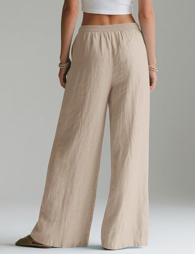 Detalle 2 de Rapbin Damen-Leinenhose mit weitem Bein, Sommerhose im Palazzo-Stil und Taschen