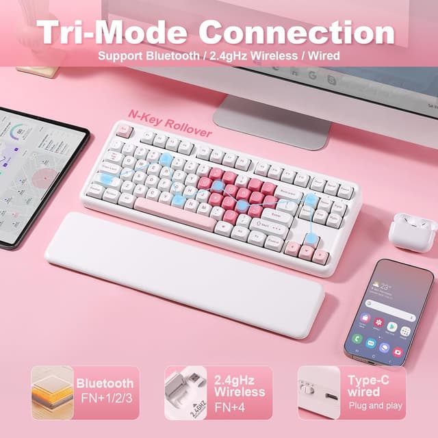 Detalle de YUNZII B87 Drahtlose Mechanische Tastatur (QMK/VIA, Gasket, RGB) – 87 Tasten, BT 5.0/2,4G/USB‑C