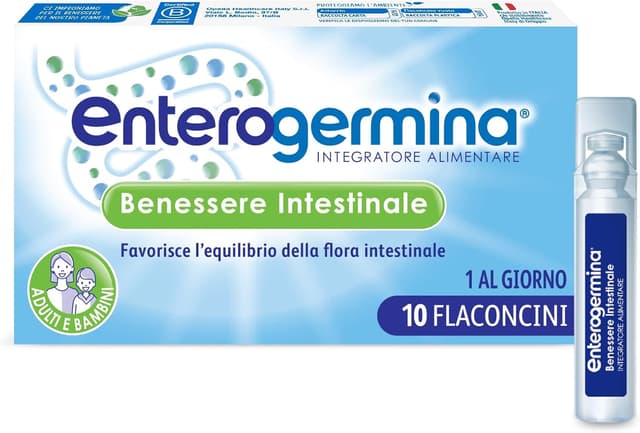 Detalle de Enterogermina Benessere Intestinale con fermenti lattici probiotici (Bacillus clausii), senza glutine – 10 flaconcini da 5 ml