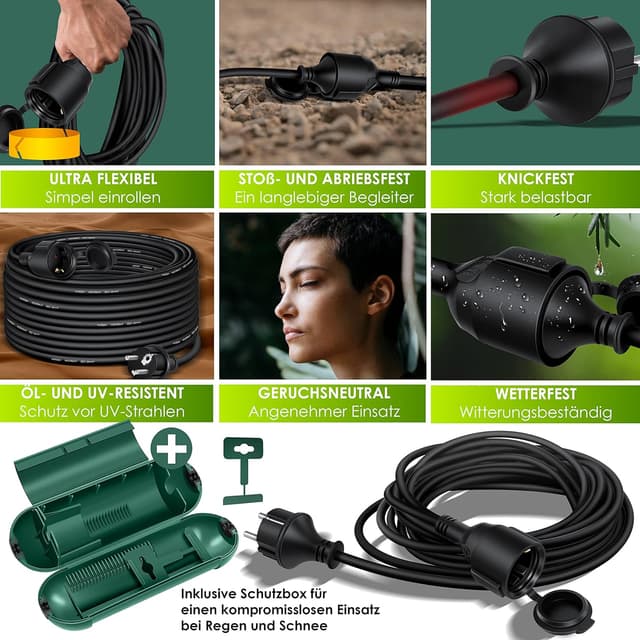 Detalle 2 de KESSER Verlängerungskabel 40 m Outdoor mit Schutzkappe und Schuko-Stecker (230 V, IP44)