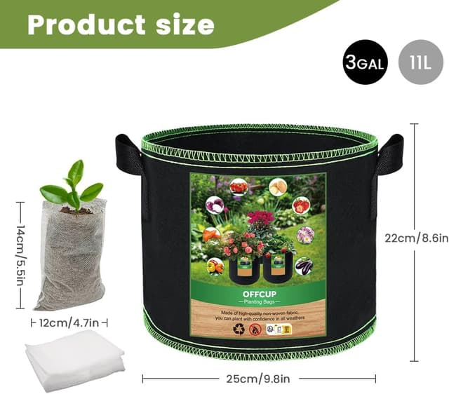 Detalle de OFFCUP Sacchi per Piante in tessuto non tessuto traspirante (6 pezzi) da 11L/3 galloni