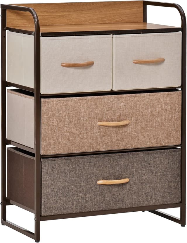 Detalle de HOMCOM Commode 4 tiroirs Lin MDF métal