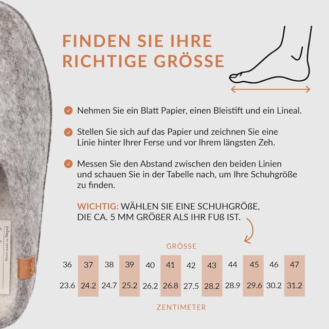 Detalle de Green Comfort MAKALU Hausschuhe für Damen & Herren – 100% Schaffilz, ohne Mulesing, mit Ledersohle