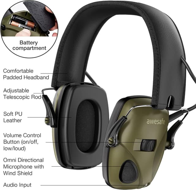 Detalle 2 de awesafe GF01L elektronischer Gehörschutz für Schießstand & Schlagsport mit Stereo-Sound (NRR 24 dB)