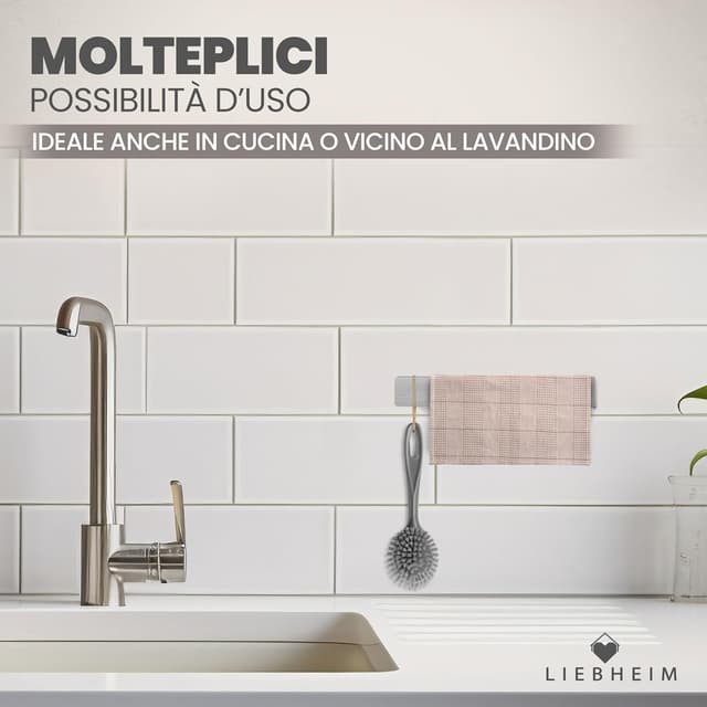 Thumbnail 6 de Barra portasciugamani in acciaio inox da incollare LIEBHEIM senza forare (nastro adesivo extra large, 22 cm)