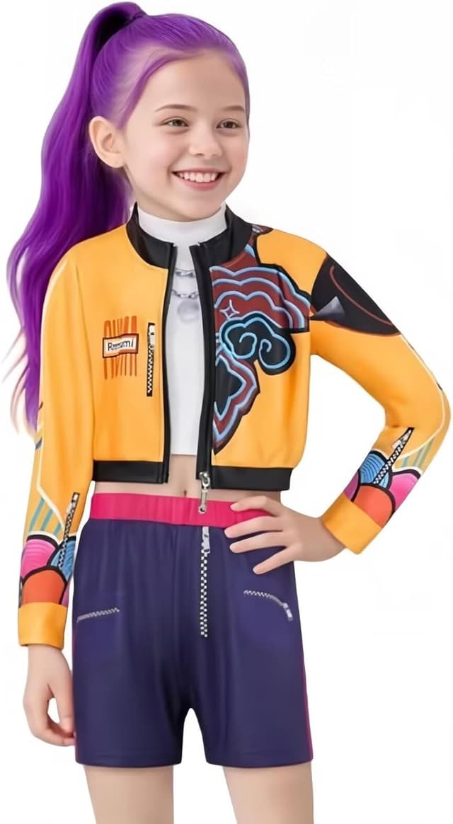 Detalle 2 de Tangsenyu Rumi 3-Piece Kids Girls Pop Singer Costume Set (Zipper Jacket, Shirt & Shorts)