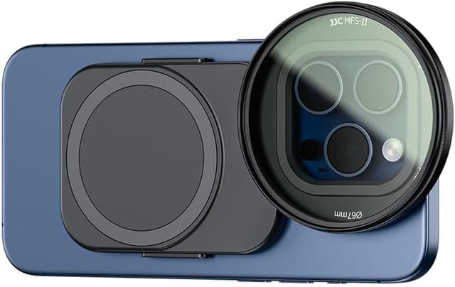 Detalle de JJC adaptateur de filtre magnétique pour iPhone 16/15/14 Pro (67 mm) avec fixation Magsafe et support double face