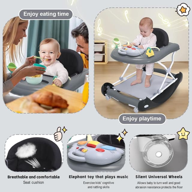 Detalle de 5 in 1 Foldable Baby Walker Adjustable Height 🚼