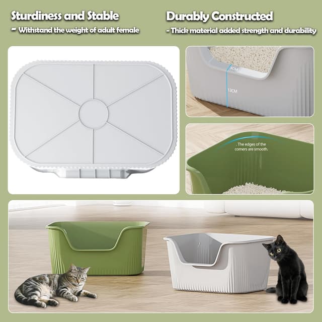 Thumbnail 6 de Vealind Cat Litter Tray High Sided with Side Entry (2 Pack) with Scoop – Deep, Anti-splash kitten litter box