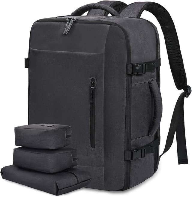 Detalle de LOVEVOOK Sac à dos voyage grand 45L – sac cabine imperméable pour ordinateur jusqu’à 18 pouces, ouverture 180° (noir)
