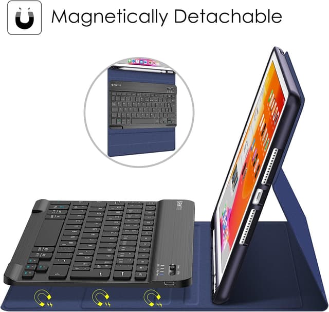 Detalle de FINTIE Tastatur Hülle für iPad 10.2 Zoll (9./8./7. Gen.) mit QWERTZ, Pencil-Halter und magnetischer Tastatur – Marineblau