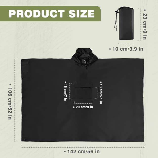 Detalle 2 de Stathmon Poncho Waterproof Adult with PU8000mm coating (reusable) – 240T lightweight rain poncho