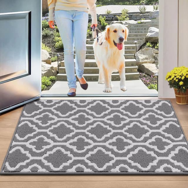Detalle de SHACOS Grey Indoor Washable Door Mat (50 x 80 cm) – Dirt Trapper Non-Slip Entry Mat