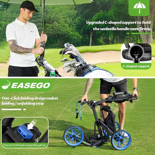 Thumbnail 6 de EASEGO Golf Push Cart 3-Wheel foldable golf caddy ⛳