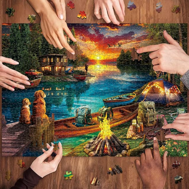 Detalle de HUADADA 1000-Piece Jigsaw Puzzle for Adults – Wilderness Lakeside Camping Scene