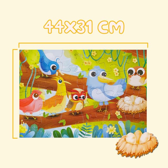Detalle de Baroni Toys Puzzle per Bambini “Uccellini” da 24 pezzi (3+) in cartone, 44x31 cm