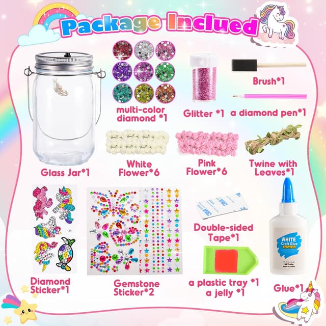 Detalle de Hapikids Unicorn Lantern Craft Kit for Kids (Jar & Glitter DIY) for Ages 4–12