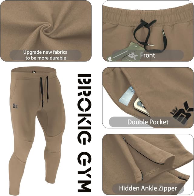 Detalle de BROKIG Men’s Gym Joggers with Double Pockets & Hidden Ankle Zips (Slim Fit)