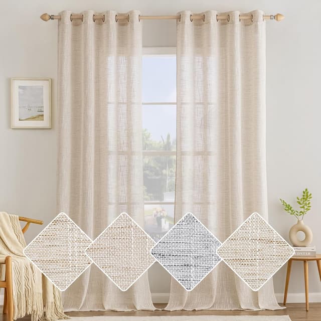Detalle 2 de MIULEE Leinenoptik Voile Gardinen mit Ösen – 2er-Set 140×245 cm, weißer Reis