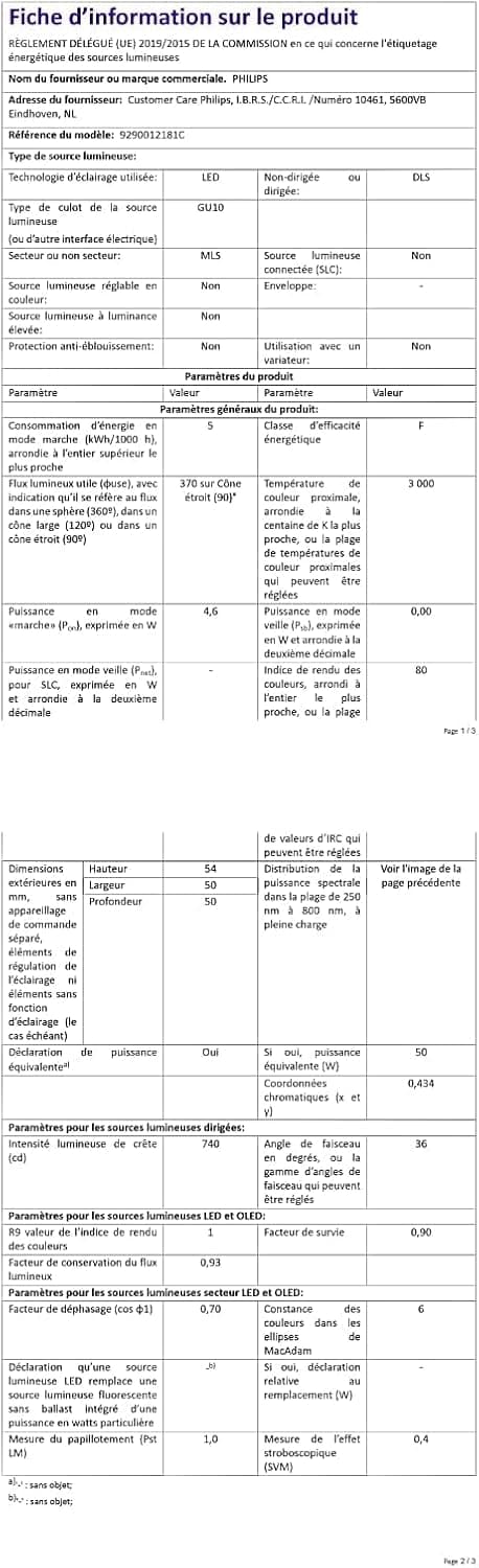 Detalle 2 de Philips Bombilla LED cristal GU10 50W luz cálida 2 unidades