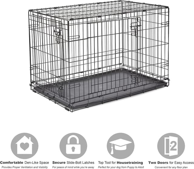 Detalle de New World Double Door Folding Metal Dog Crate (91 cm) with Leak-Proof Pan
