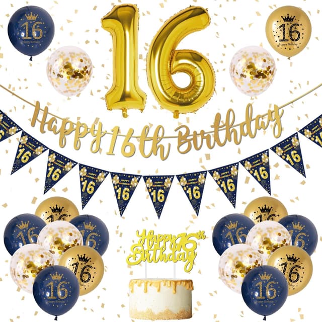 Detalle de 16th Birthday decorations kit, Blue and Gold