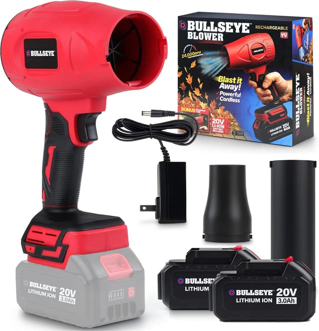 Detalle de Bullseye Blower Cordless Leaf Blower (Handheld Turbo Jet) with 2 Batteries, 20V 350W