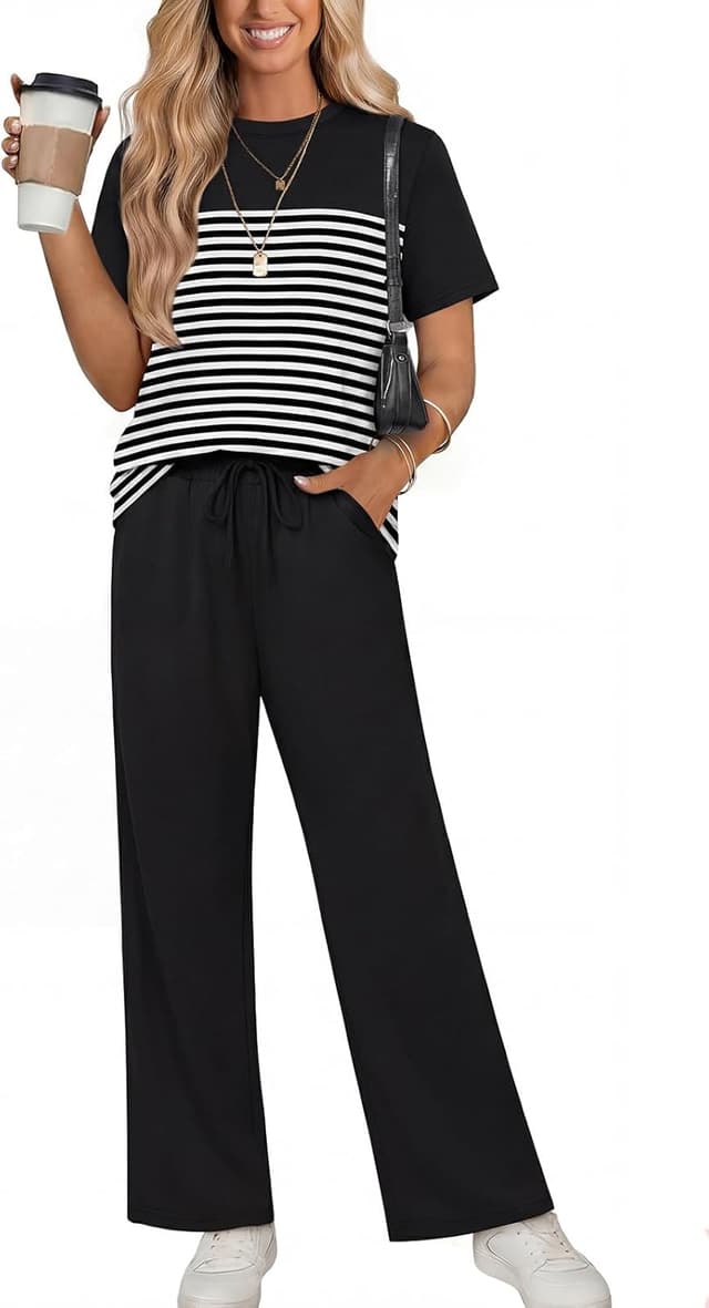 Detalle de WIHOLL Women’s 2-Piece Matching Set (Wide-Leg Pants & Top), Summer Outfit for Travel