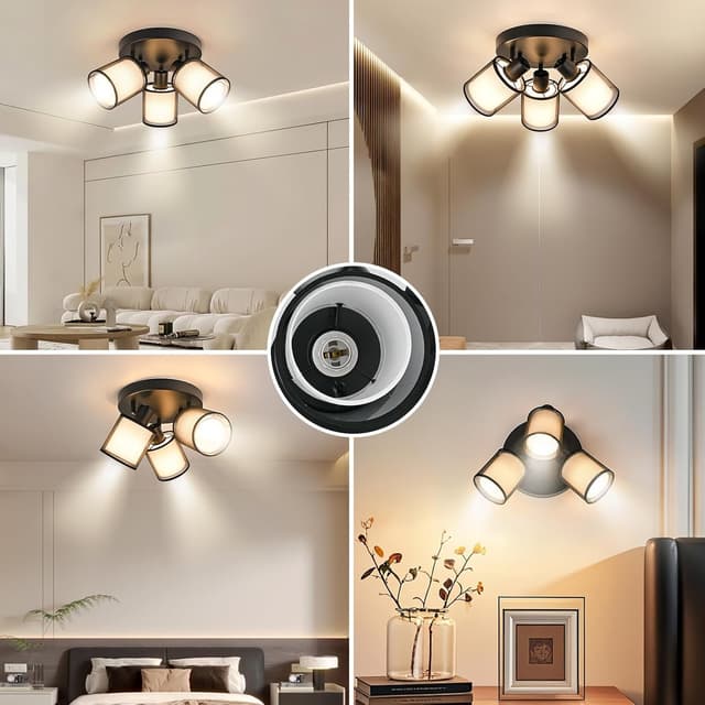 Detalle de Doughelec Deckenlampe/Deckenstrahler 3-flammig für Flur, schwarz – schwenkbar (E14, ohne Leuchtmittel)