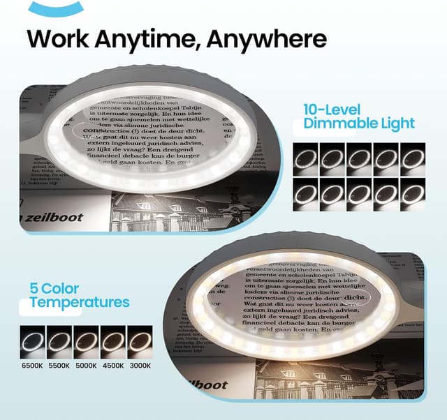 Detalle de ARTDOT abnehmbare Lupe mit Licht und Ständer – Lupenleuchte für Lesen, Basteln und Modellbau