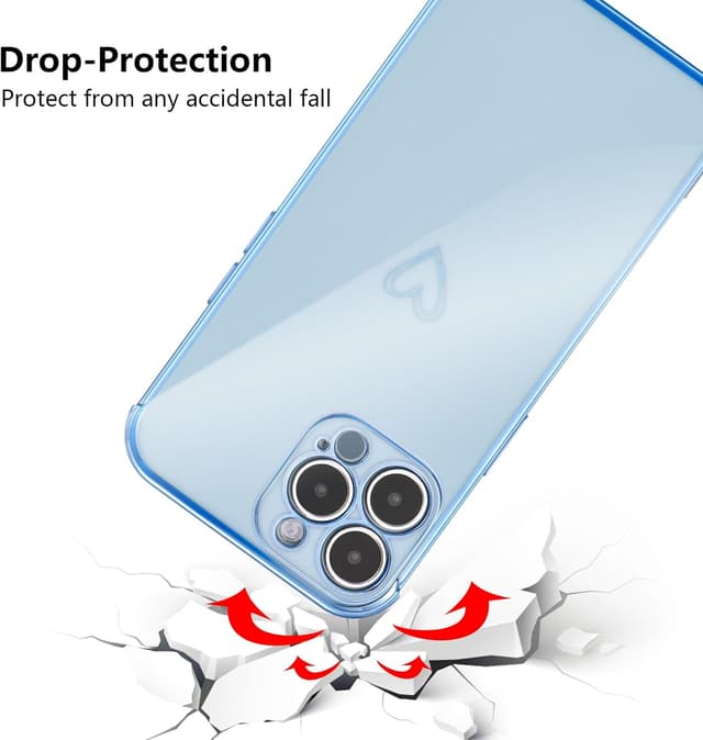 Detalle 2 de ZTOFERA iPhone 13 Pro Max 6.7-inch Case with Love Heart Plating Edge Camera Protection (Blue)