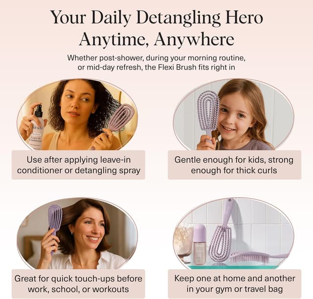 Detalle 2 de Kitsch Detangle Hair Brush – Flexi Flow Detangling Brush for Curly Hair (Soft Violet)