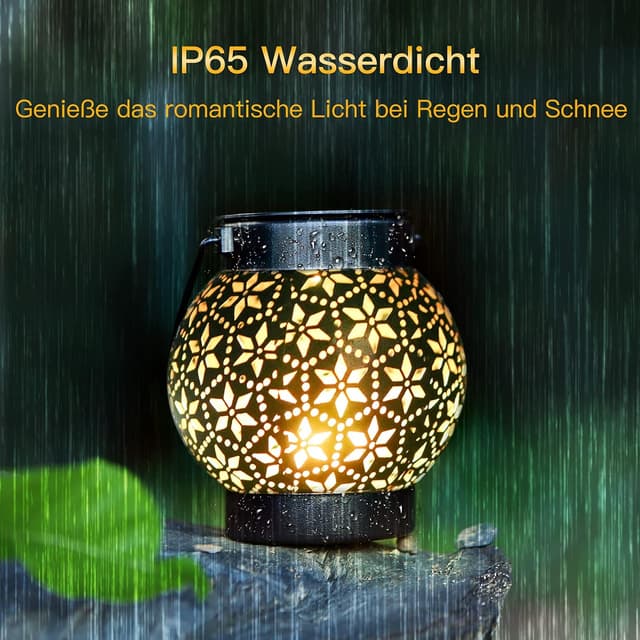 Detalle de Görvitor Solarlaterne für Außen (2er-Set) IP65 – Metall, warmweißes LED-Licht für Garten, Balkon & Terrasse