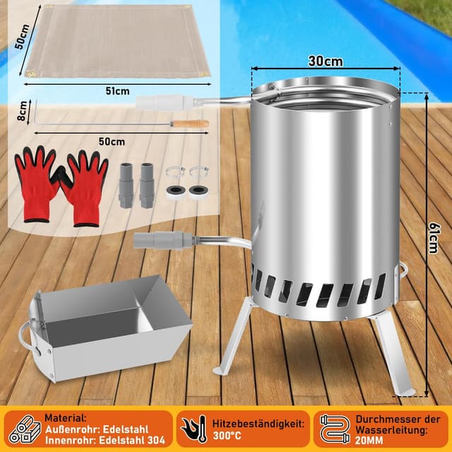 Thumbnail 6 de Vigevee Brennholz Poolheizung mit Feuertonne aus Edelstahl – für 32/38 mm Anschlüsse