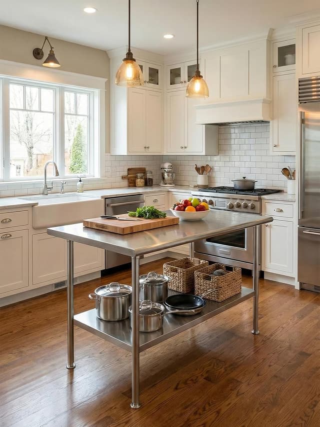 Detalle de Atelicf All-Stainless Steel Prep Table, 30 x 36 Inch, Rounded Edges and Adjustable Undershelf