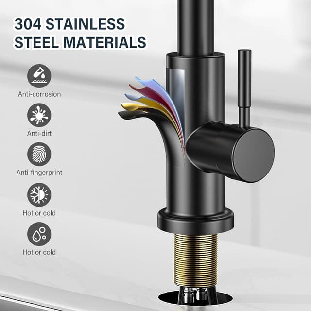 Detalle de Schwarz Küchenarmatur 360° drehbar mit Brause 🚰